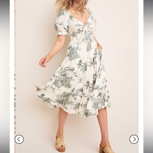 Francesca’s Green/ Cream Midi Floral Dress